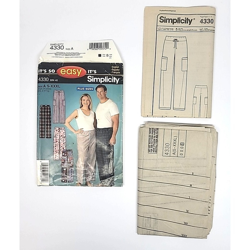 Simplicity #4330‎ Adult Plus Size Drawstring Pajama Pants Pattern Size A S-XXXL